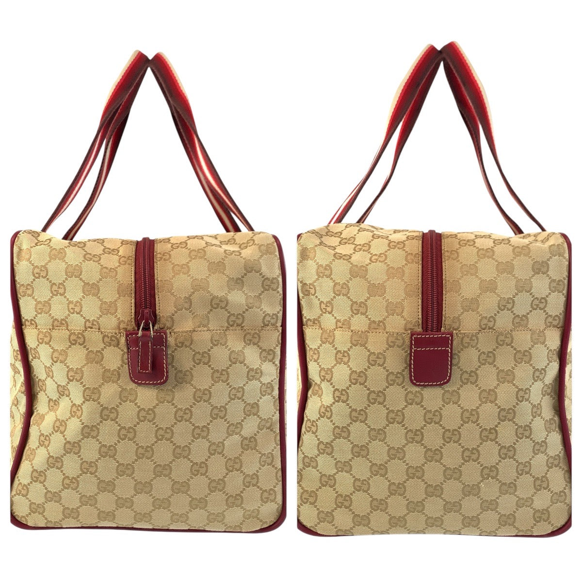 GUCCI Boston Duffel bag 153240 GG canvas, leather Beige Bordeaux SilverMetal Boston Duffel bag unisex Sherry line Women Used Authentic