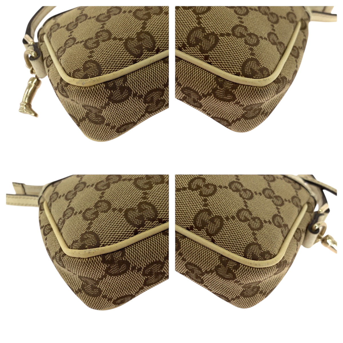 GUCCI Handbag 154432 GG canvas Beige Ivory Gold Metal Handbag accessory pouch Women Used Authentic