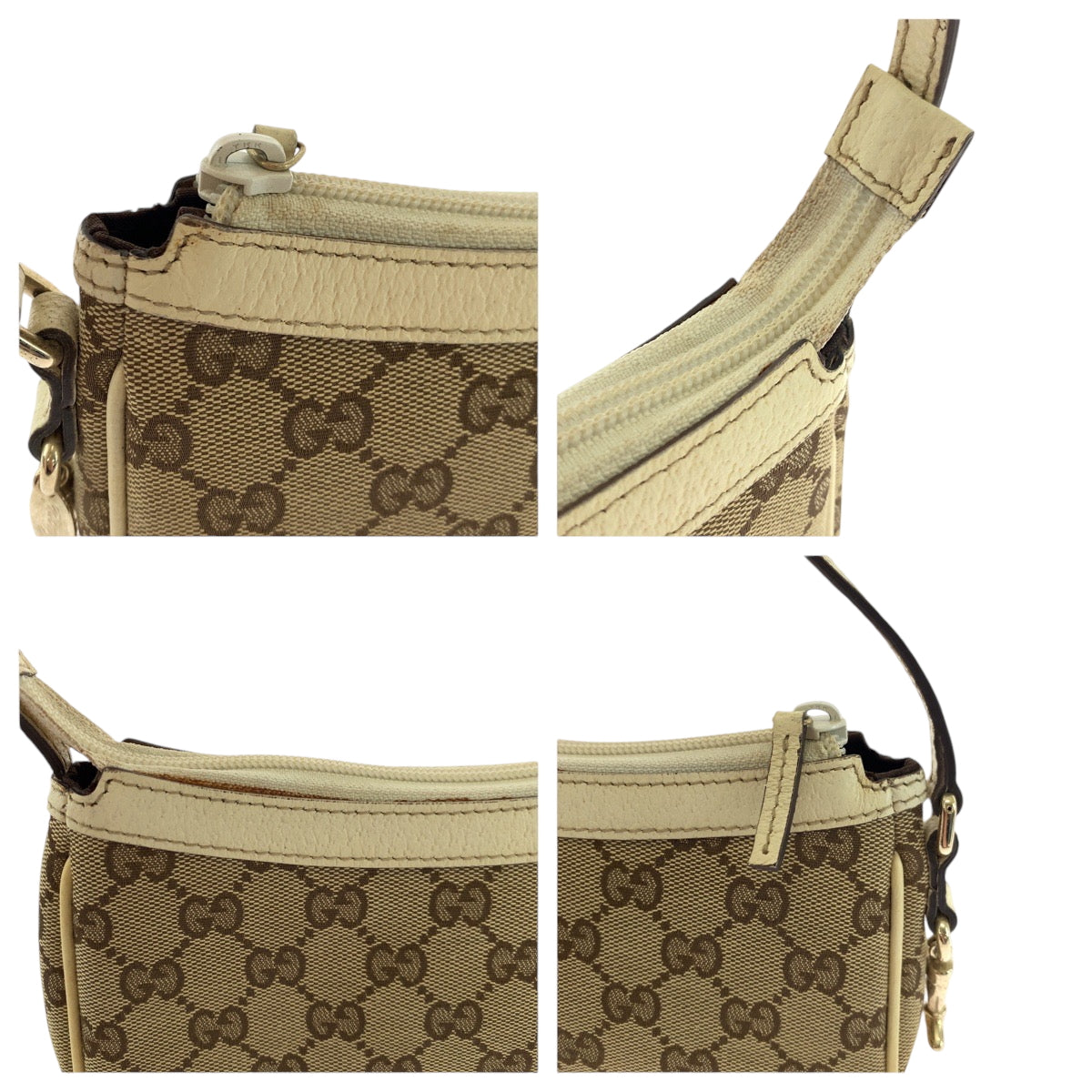 GUCCI Handbag 154432 GG canvas Beige Ivory Gold Metal Handbag accessory pouch Women Used Authentic