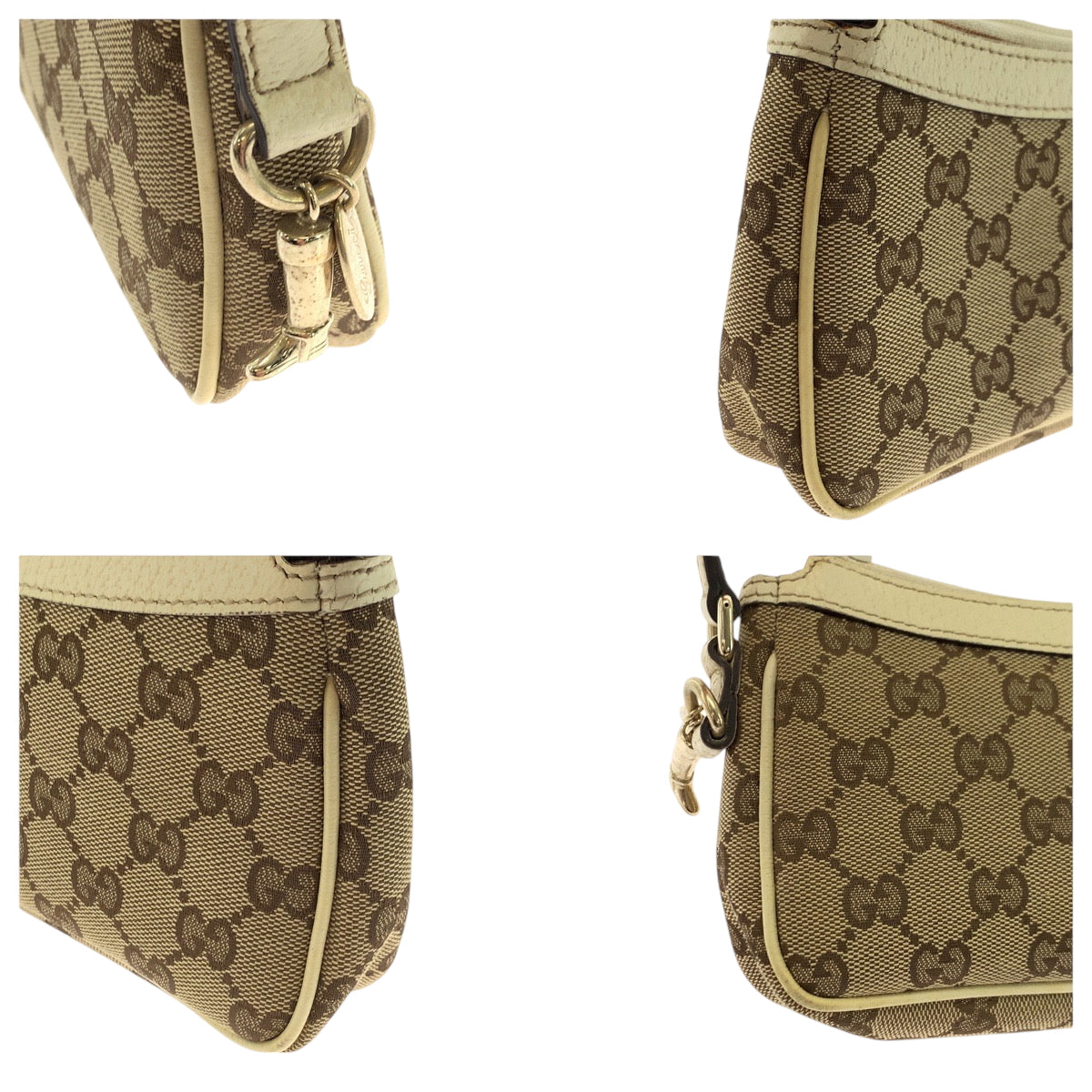 GUCCI Handbag 154432 GG canvas Beige Ivory Gold Metal Handbag accessory pouch Women Used Authentic