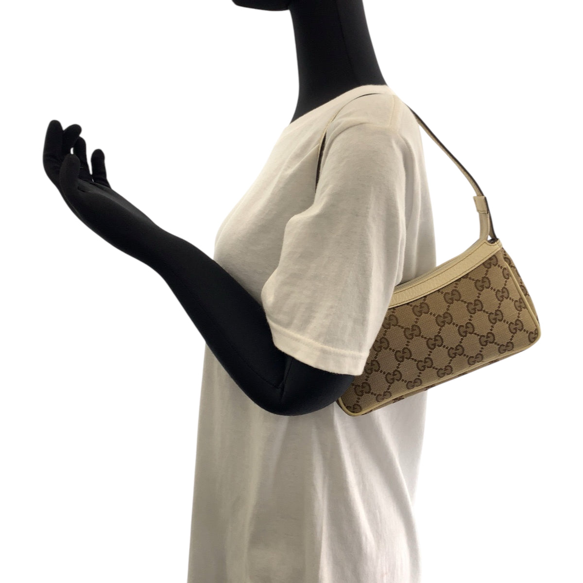 GUCCI Handbag 154432 GG canvas Beige Ivory Gold Metal Handbag accessory pouch Women Used Authentic
