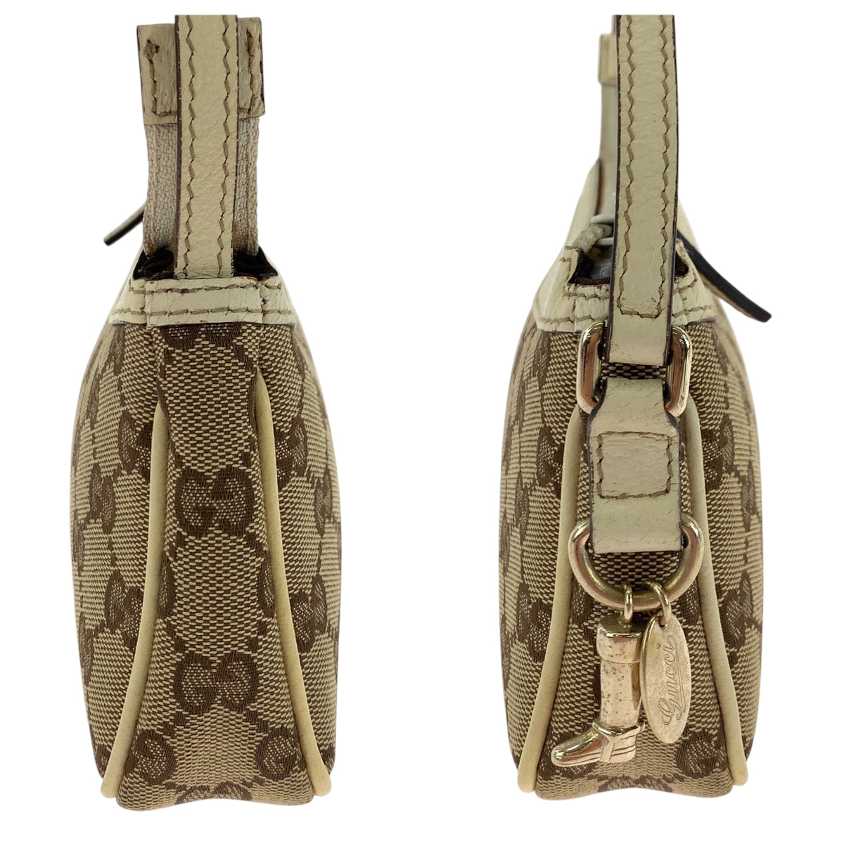 GUCCI Handbag 154432 GG canvas Beige Ivory Gold Metal Handbag accessory pouch Women Used Authentic
