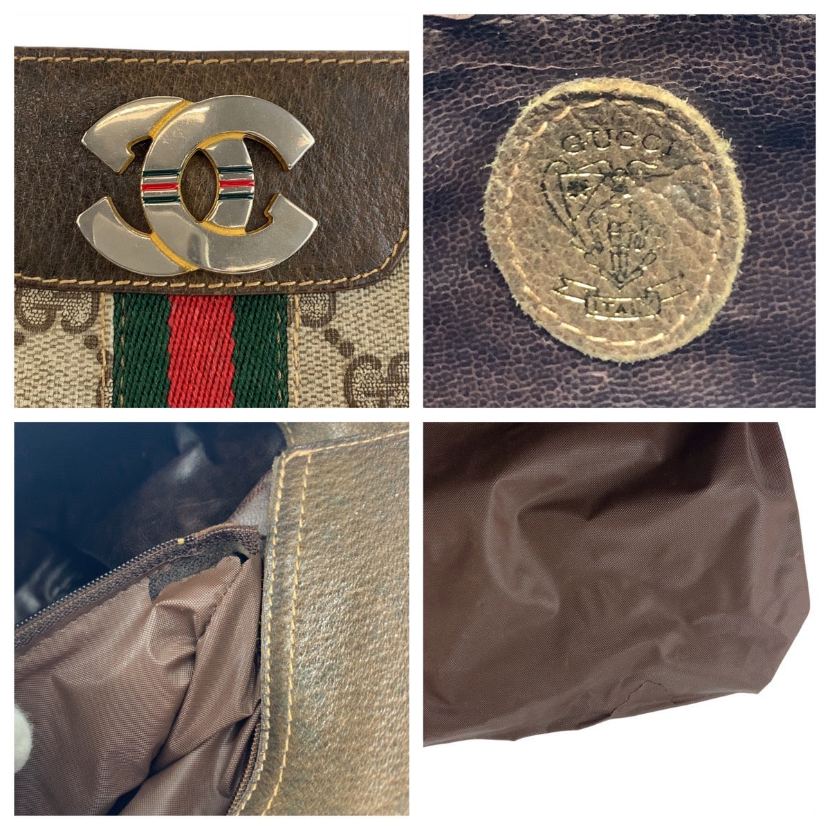 GUCCI Shoulder Bag GG Supreme canvas, leather Beige Brown Gold Metal Shoulder Bag pochette Sherry Line Old Gucci Women Used Authentic