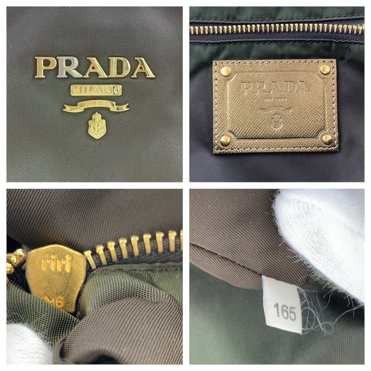 PRADA Tote Bag Nylon, Leather Brown Gold Metal Tote Bag Shoulder Bag Testo Saffiano Triangle With logo Women Used Authentic