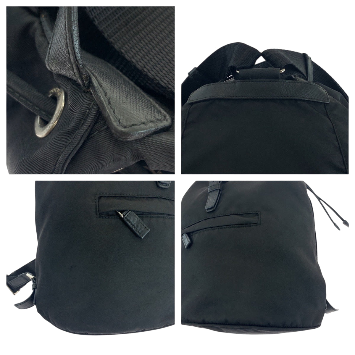 PRADA Backpack 1BZ032 Nylon Black Silver Metal Backpack Backpack Test Triangle With logo Women Used Authentic
