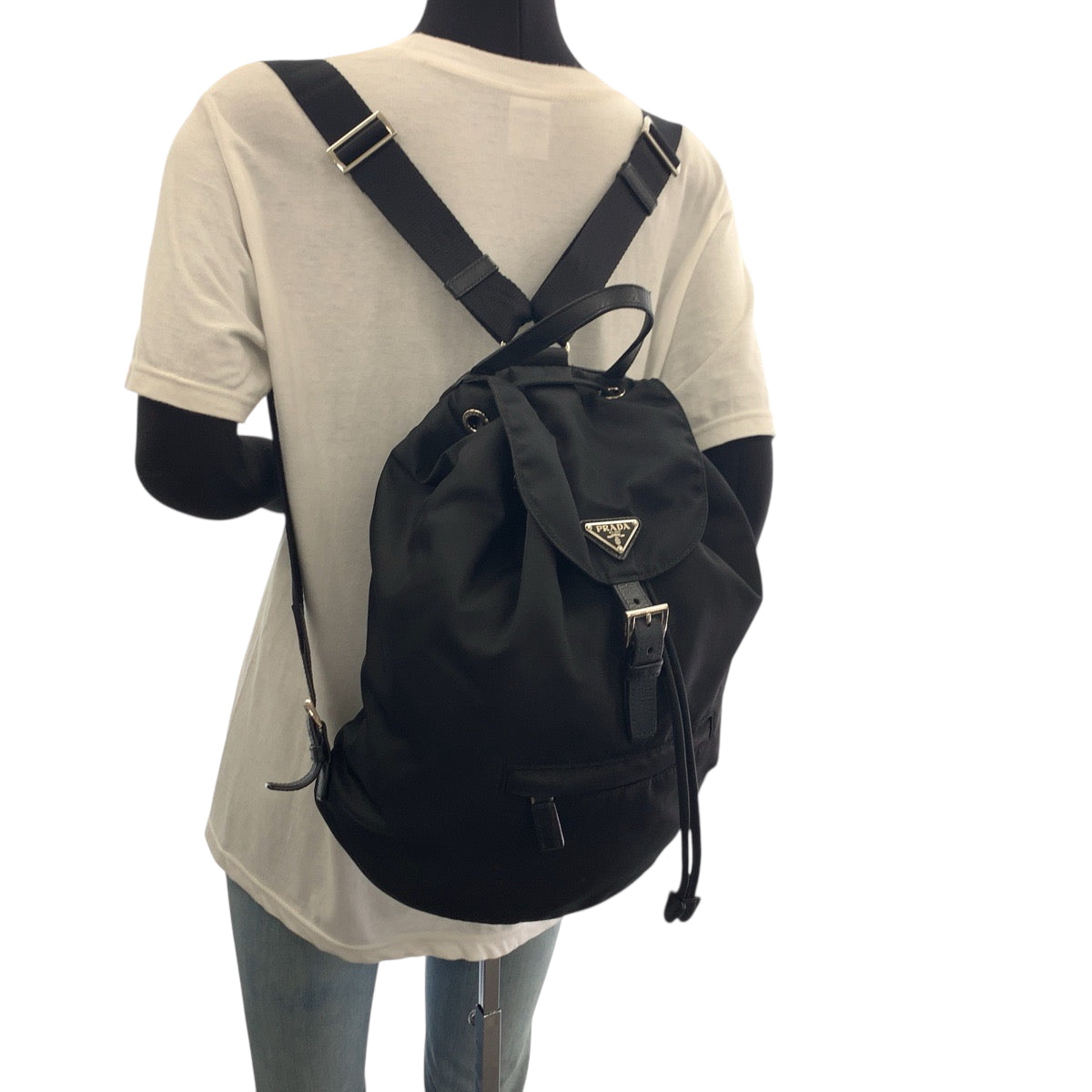 PRADA Backpack 1BZ032 Nylon Black Silver Metal Backpack Backpack Test Triangle With logo Women Used Authentic