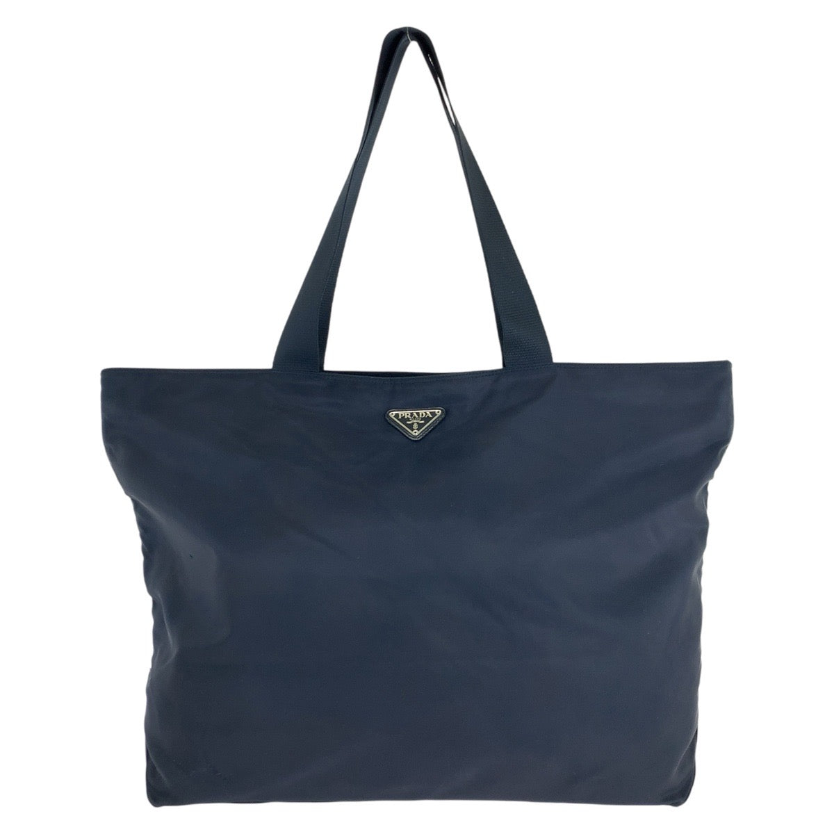PRADA Tote Bag Nylon Navy SilverMetal Tote Bag Shoulder Bag Test Triangle With logo Women Used Authentic