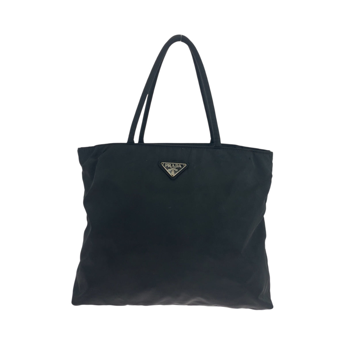 PRADA Tote Bag Nylon Black Silver Metal Tote Bag Shoulder Bag Test Triangle With logo Women Used Authentic