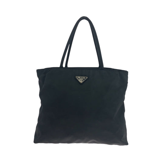 PRADA Tote Bag Nylon Black Silver Metal Tote Bag Shoulder Bag Test Triangle With logo Women Used Authentic