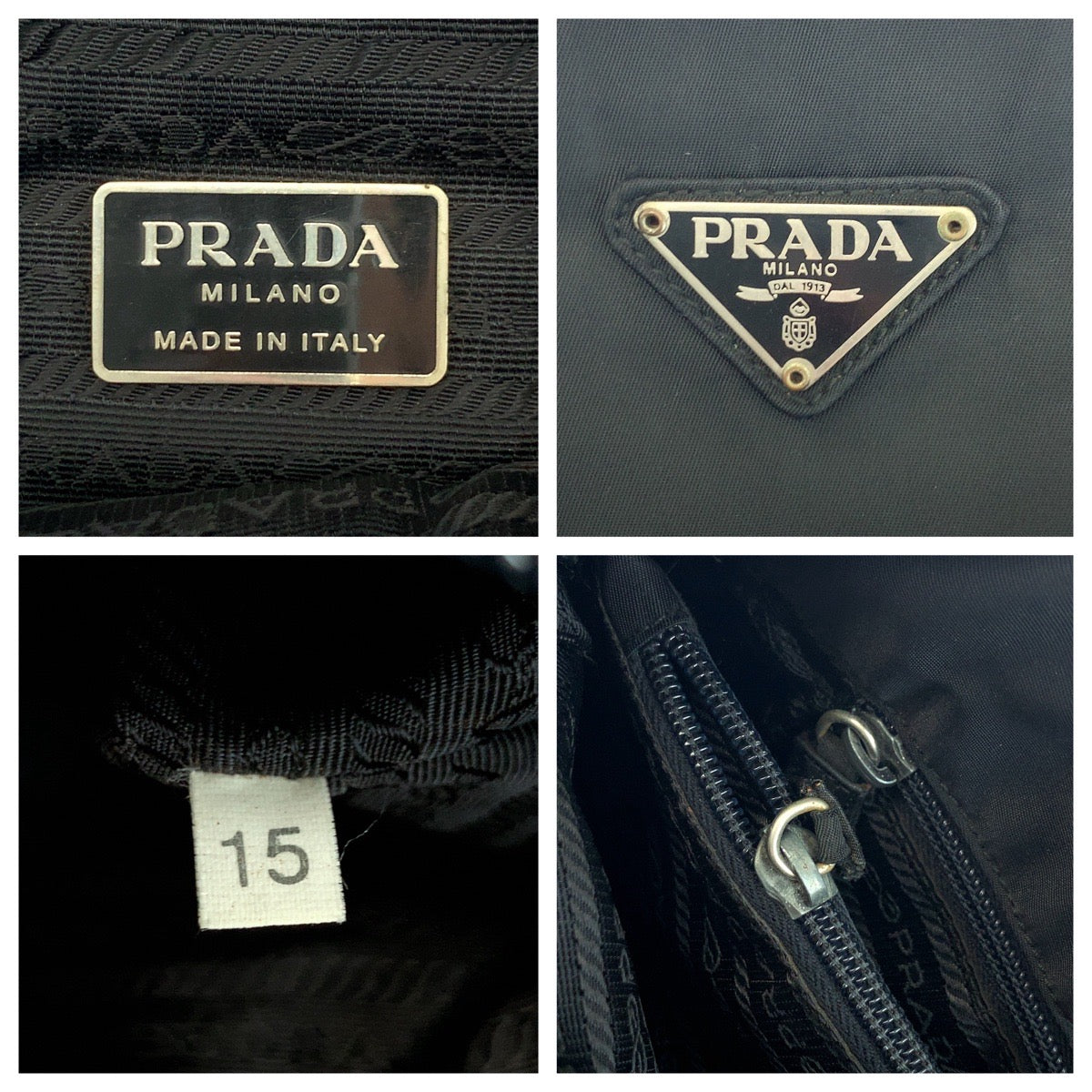 PRADA Tote Bag Nylon Black Silver Metal Tote Bag Shoulder Bag Test Triangle With logo Women Used Authentic