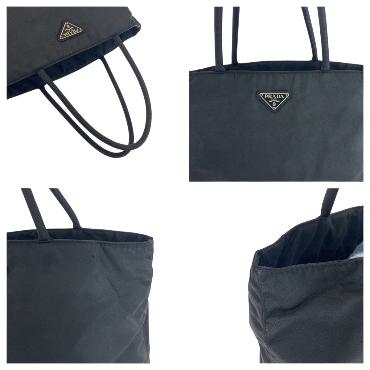 PRADA Tote Bag Nylon Black Silver Metal Tote Bag Shoulder Bag Test Triangle With logo Women Used Authentic