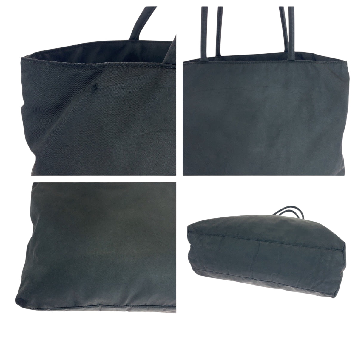 PRADA Tote Bag Nylon Black Silver Metal Tote Bag Shoulder Bag Test Triangle With logo Women Used Authentic