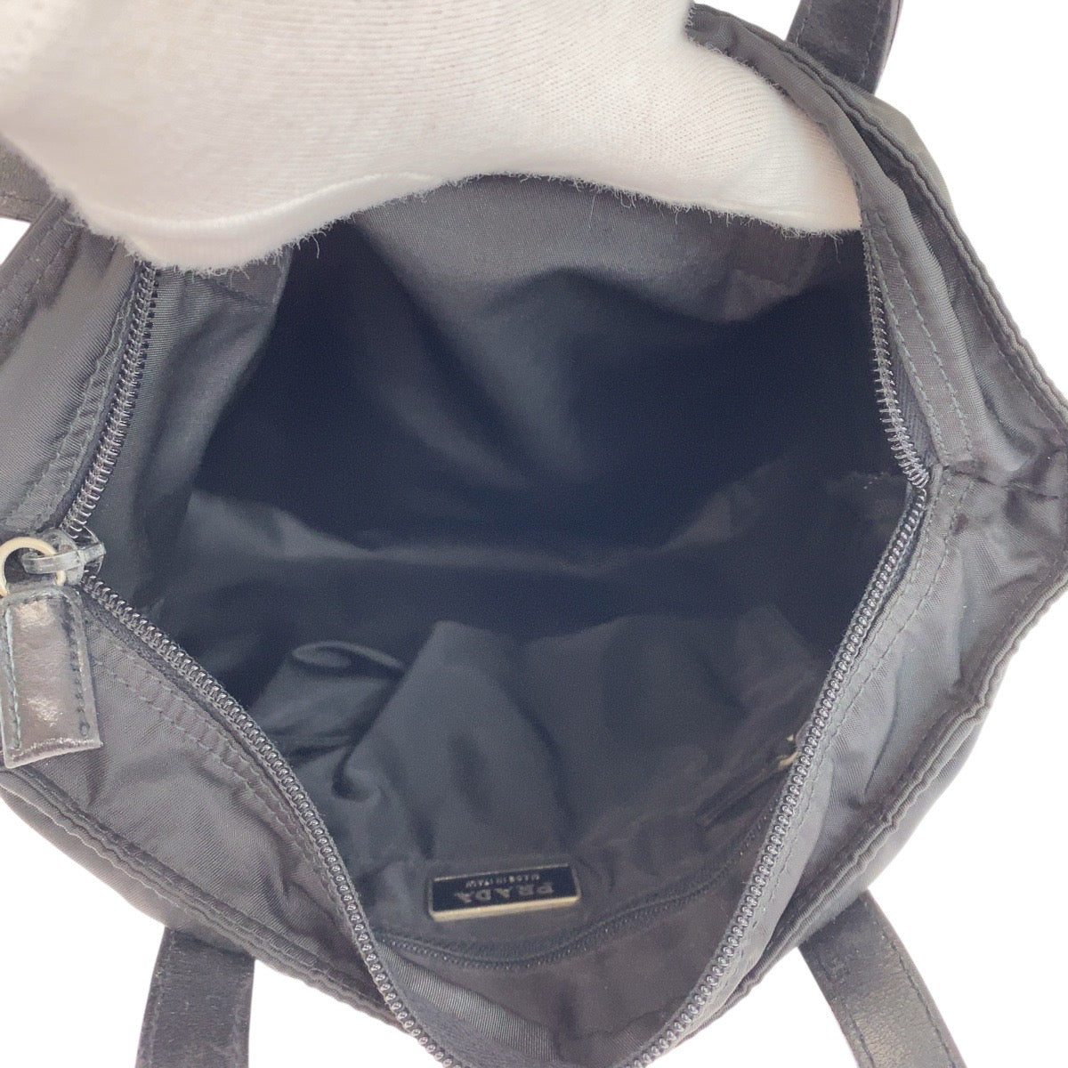 PRADA Tote Bag Nylon, Leather Black SilverMetal Tote Bag Shoulder Bag Test Triangle With logo Women Used Authentic