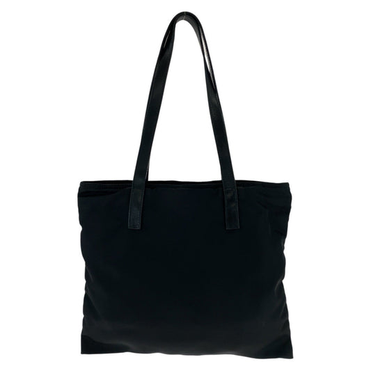 PRADA Tote Bag Nylon, Leather Black SilverMetal Tote Bag Shoulder Bag Test Triangle With logo Women Used Authentic