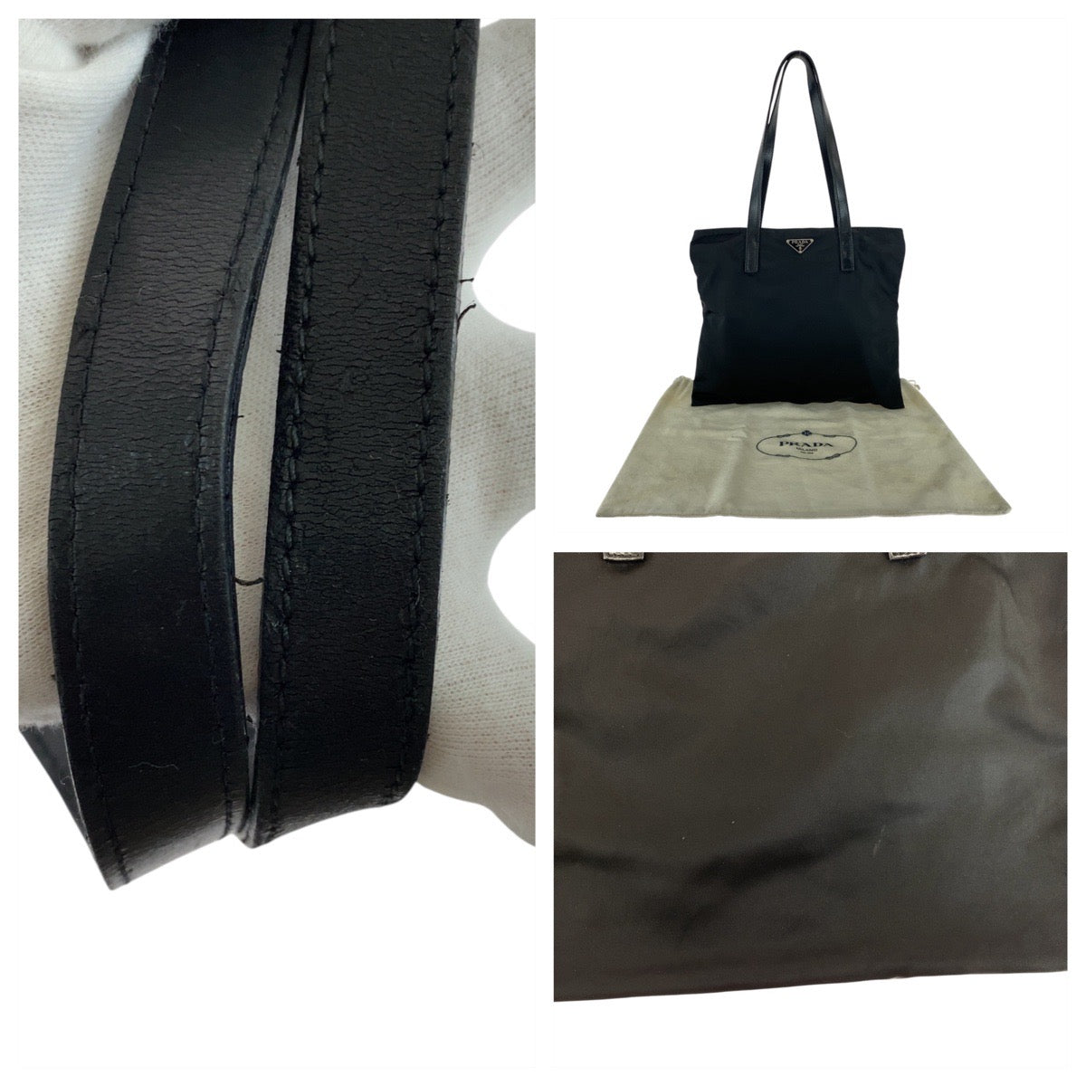 PRADA Tote Bag Nylon, Leather Black SilverMetal Tote Bag Shoulder Bag Test Triangle With logo Women Used Authentic