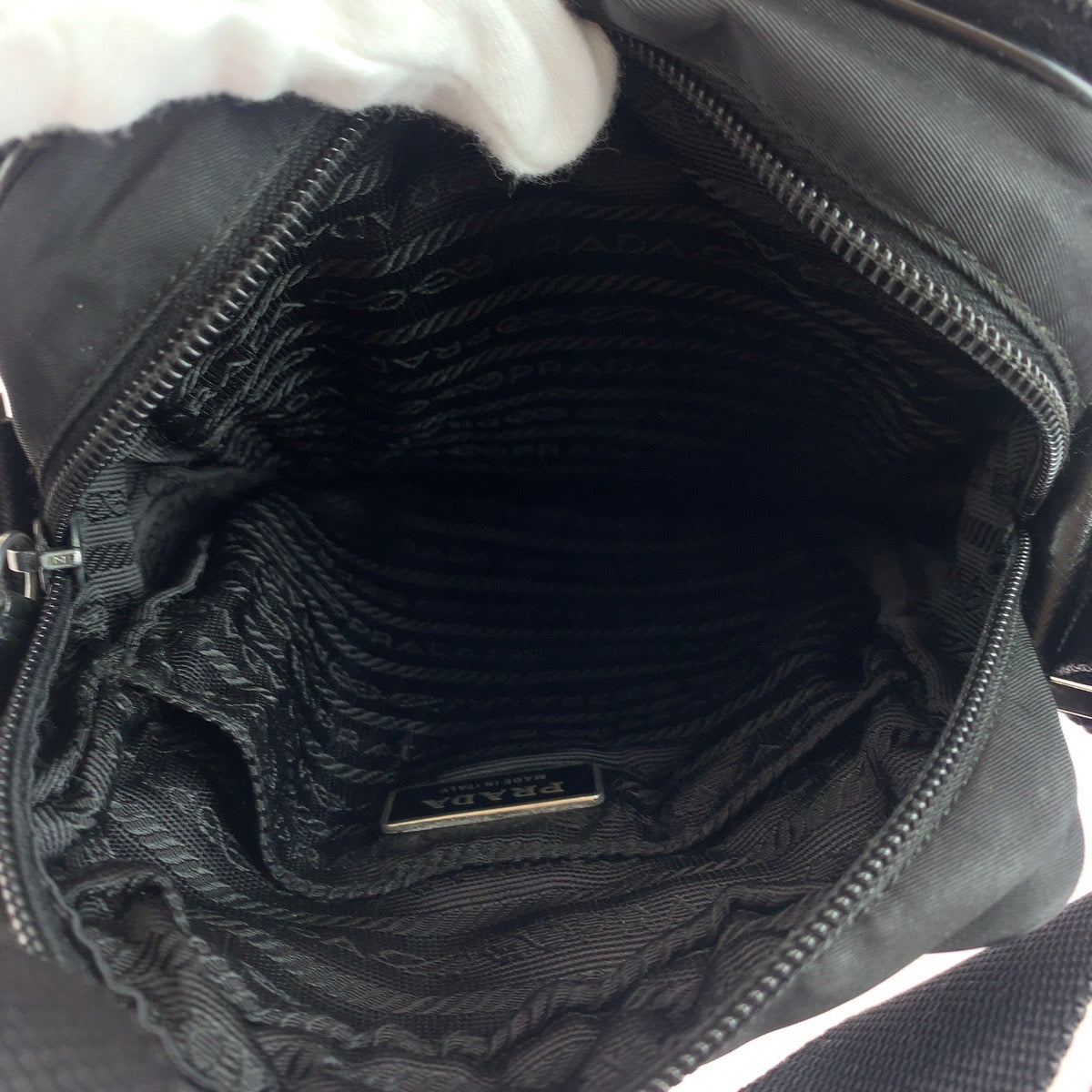 PRADA Shoulder Bag Nylon Black SilverMetal Shoulder Bag pochette Test Triangle With logo Women Used Authentic