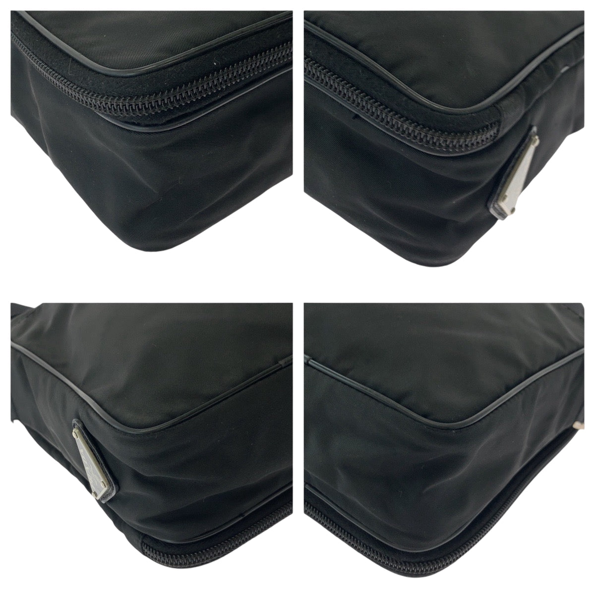 PRADA Shoulder Bag Nylon Black SilverMetal Shoulder Bag pochette Test Triangle With logo Women Used Authentic