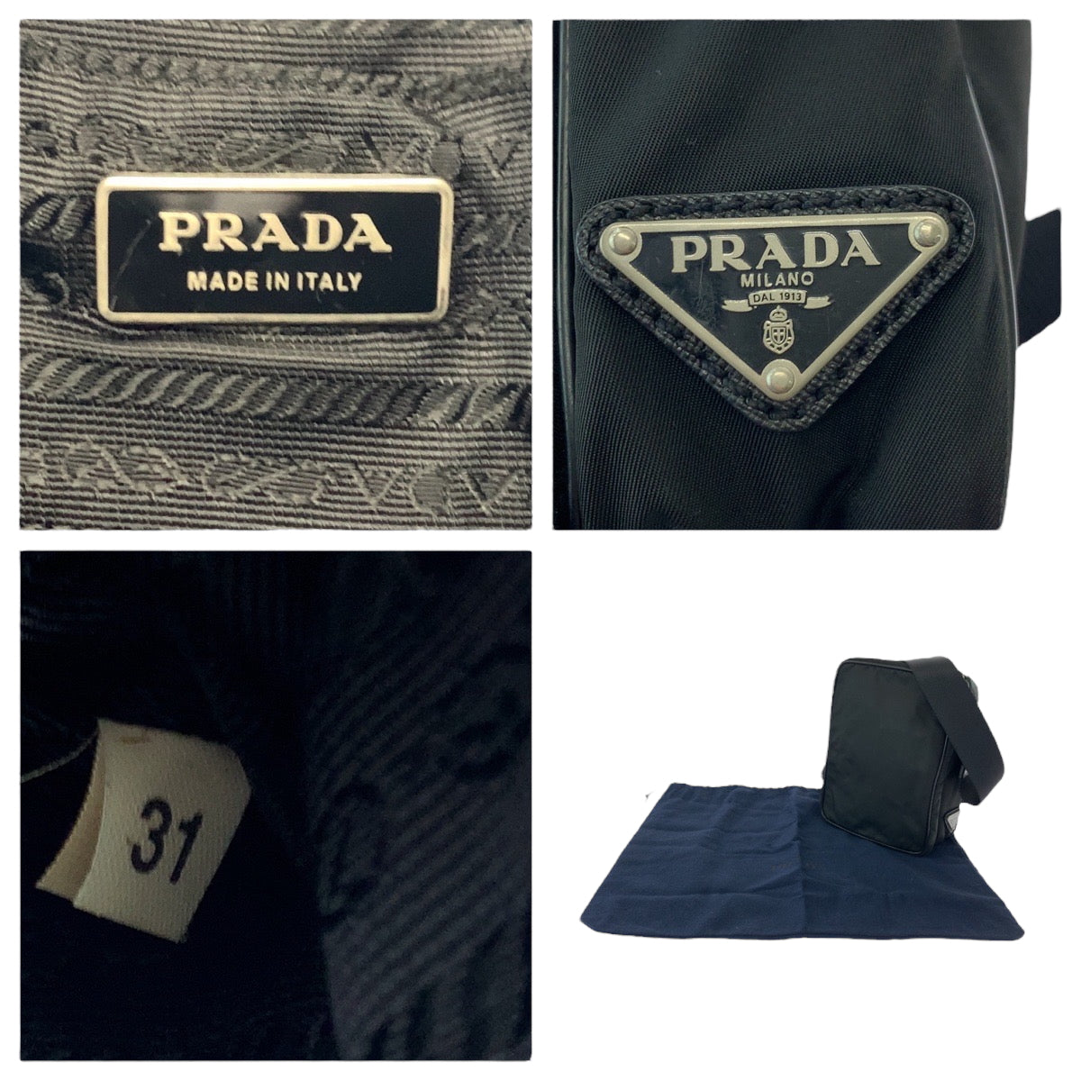 PRADA Shoulder Bag Nylon Black SilverMetal Shoulder Bag pochette Test Triangle With logo Women Used Authentic
