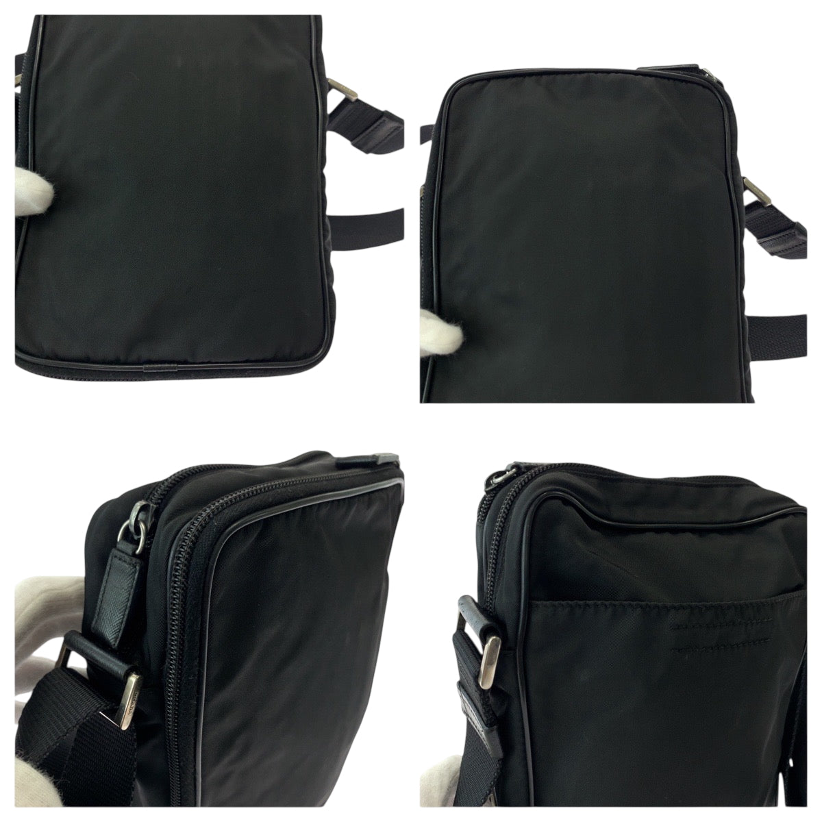 PRADA Shoulder Bag Nylon Black SilverMetal Shoulder Bag pochette Test Triangle With logo Women Used Authentic