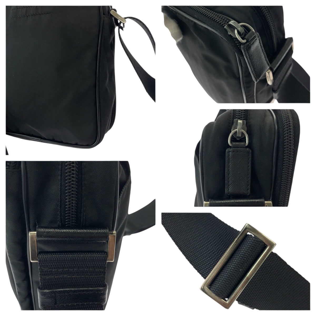 PRADA Shoulder Bag Nylon Black SilverMetal Shoulder Bag pochette Test Triangle With logo Women Used Authentic