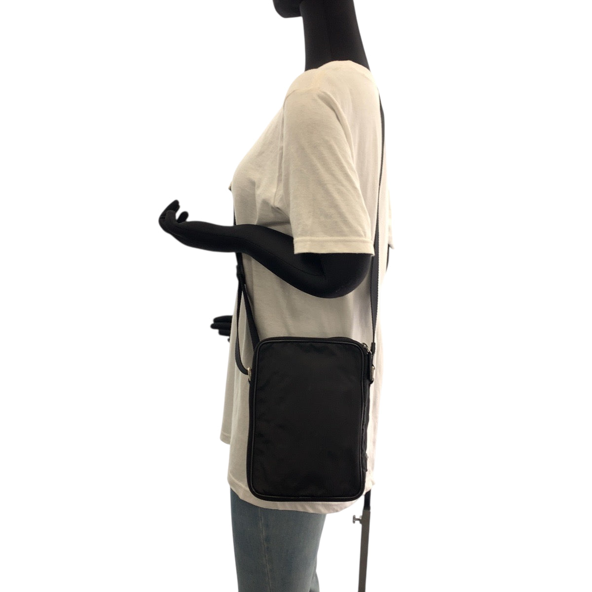PRADA Shoulder Bag Nylon Black SilverMetal Shoulder Bag pochette Test Triangle With logo Women Used Authentic