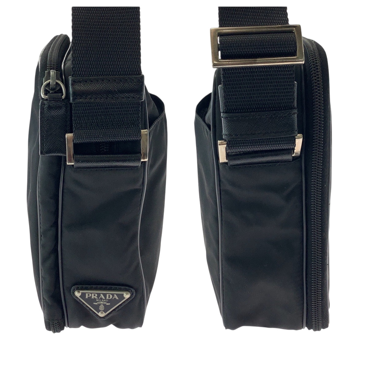 PRADA Shoulder Bag Nylon Black SilverMetal Shoulder Bag pochette Test Triangle With logo Women Used Authentic