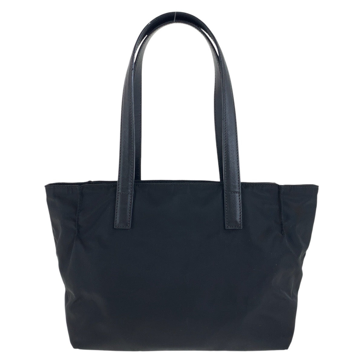PRADA Tote Bag Nylon, Leather Black SilverMetal Tote Bag handbag Testo Saffiano Triangle With logo Women Used Authentic