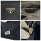 PRADA Tote Bag Nylon, Leather Black SilverMetal Tote Bag handbag Testo Saffiano Triangle With logo Women Used Authentic