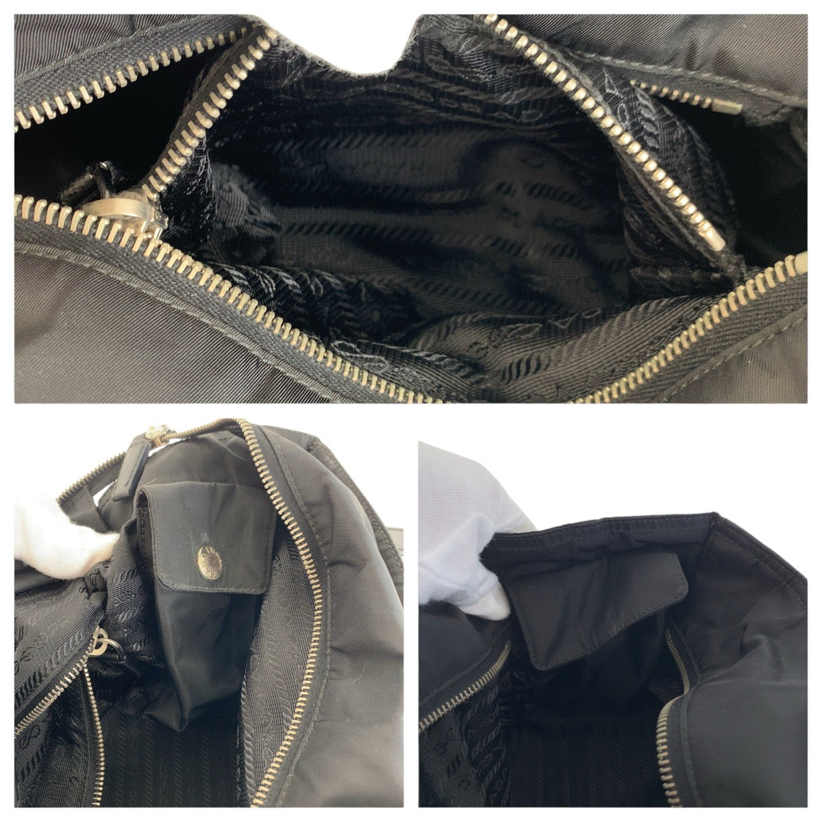 PRADA Tote Bag Nylon, Leather Black SilverMetal Tote Bag handbag Testo Saffiano Triangle With logo Women Used Authentic