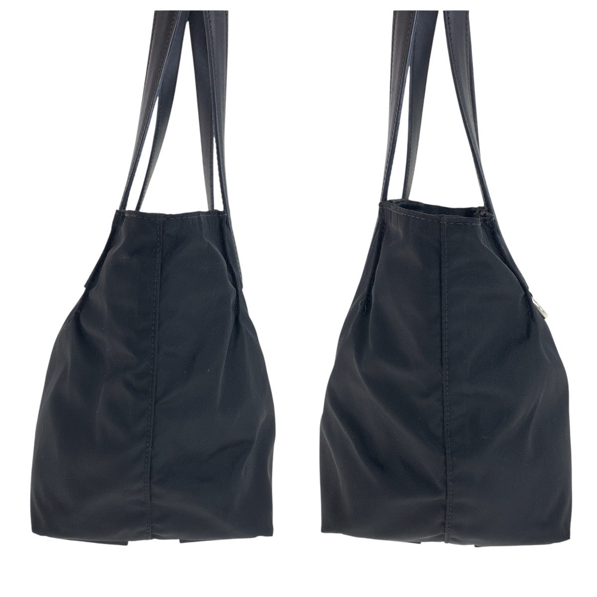 PRADA Tote Bag Nylon, Leather Black SilverMetal Tote Bag handbag Testo Saffiano Triangle With logo Women Used Authentic