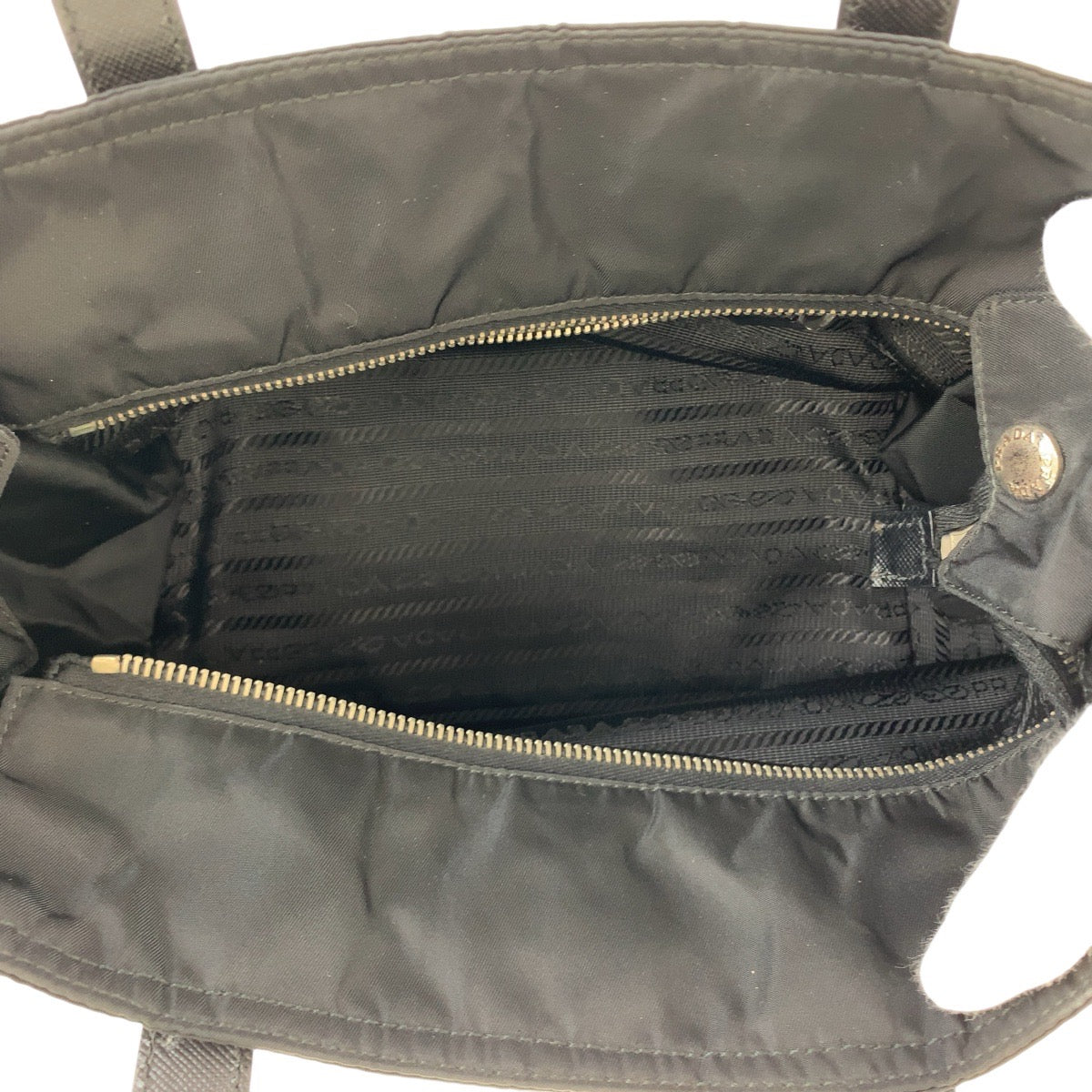 PRADA Tote Bag Nylon, Leather Black SilverMetal Tote Bag handbag Testo Saffiano Triangle With logo Women Used Authentic