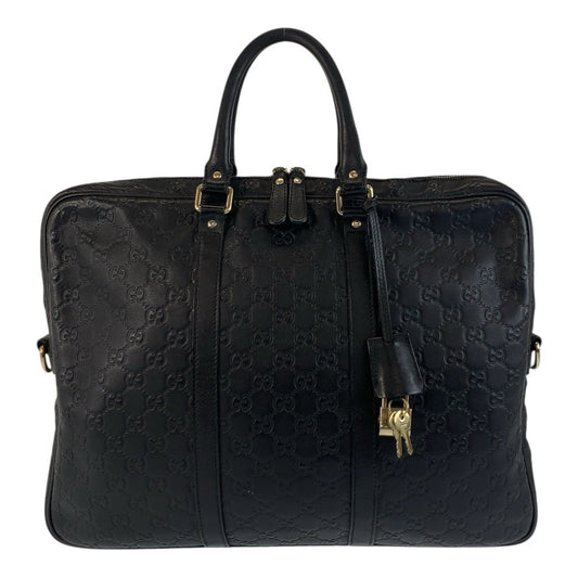 GUCCI Briefcase 201480 leather Black GoldMetal Briefcase Business bag Guccisima mens Used Authentic