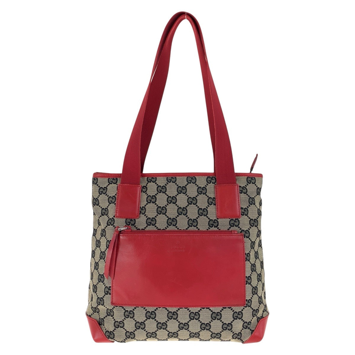 GUCCI Tote Bag 019 0402 GG canvas, leather Red Silver Metal Tote Bag Shoulder Bag Women Used Authentic
