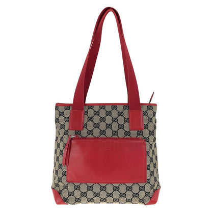 GUCCI Tote Bag 019 0402 GG canvas, leather Red Silver Metal Tote Bag Shoulder Bag Women Used Authentic