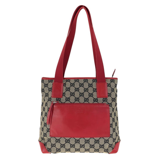 GUCCI Tote Bag 019 0402 GG canvas, leather Red Silver Metal Tote Bag Shoulder Bag Women Used Authentic