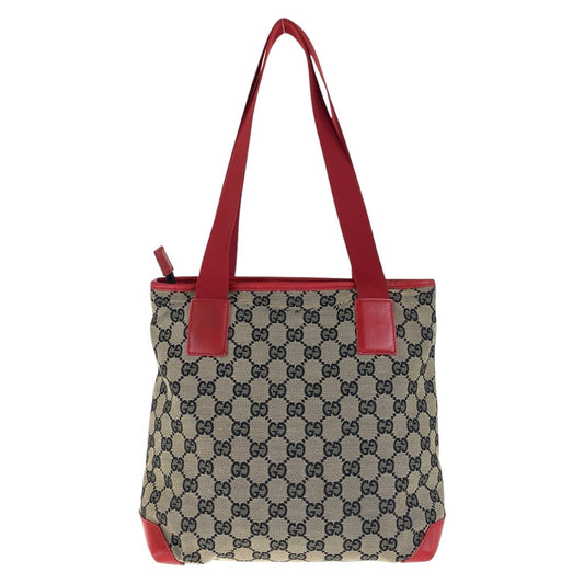 GUCCI Tote Bag 019 0402 GG canvas, leather Red Silver Metal Tote Bag Shoulder Bag Women Used Authentic