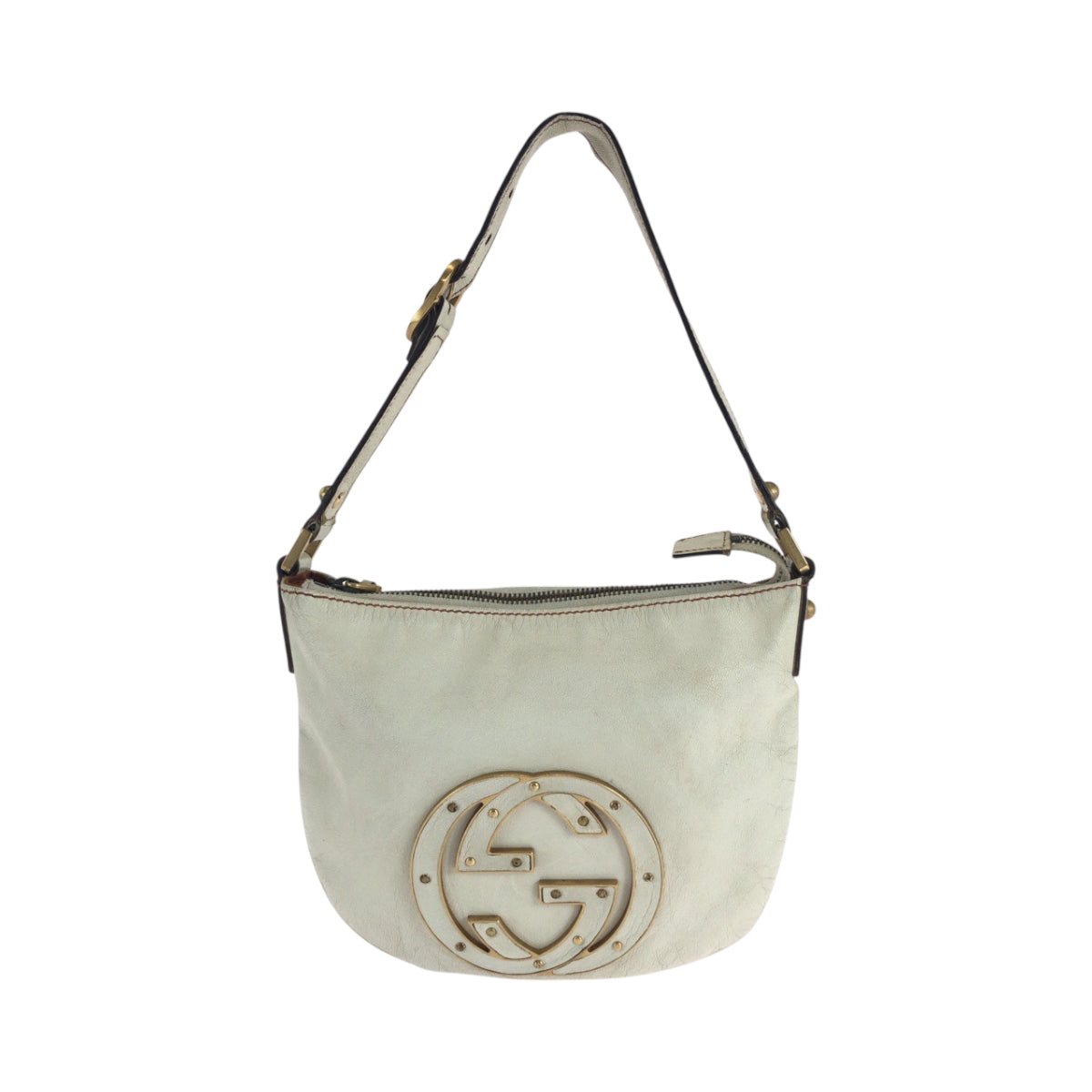 GUCCI Shoulder Bag 121552 leather White GoldMetal Hobo Shoulder Bag Soho Interlocking Women Used Authentic