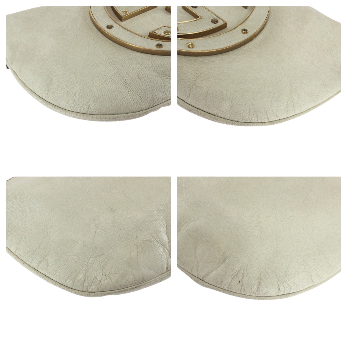 GUCCI Shoulder Bag 121552 leather White GoldMetal Hobo Shoulder Bag Soho Interlocking Women Used Authentic