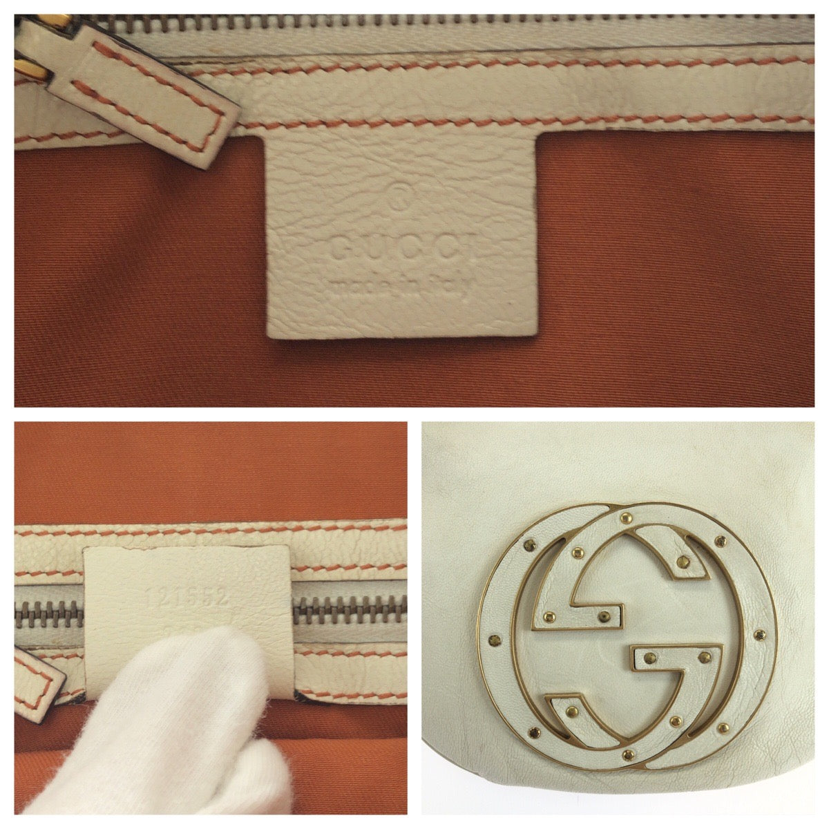 GUCCI Shoulder Bag 121552 leather White GoldMetal Hobo Shoulder Bag Soho Interlocking Women Used Authentic