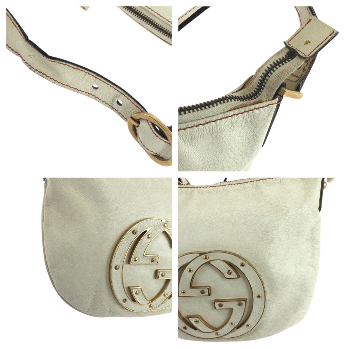 GUCCI Shoulder Bag 121552 leather White GoldMetal Hobo Shoulder Bag Soho Interlocking Women Used Authentic