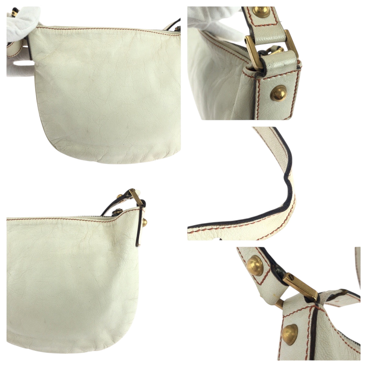 GUCCI Shoulder Bag 121552 leather White GoldMetal Hobo Shoulder Bag Soho Interlocking Women Used Authentic