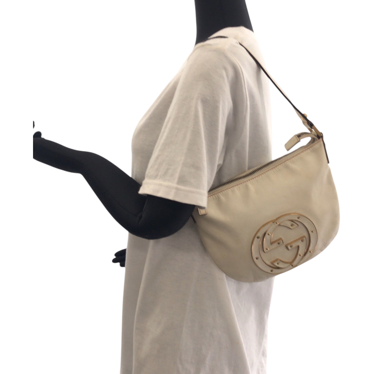 GUCCI Shoulder Bag 121552 leather White GoldMetal Hobo Shoulder Bag Soho Interlocking Women Used Authentic