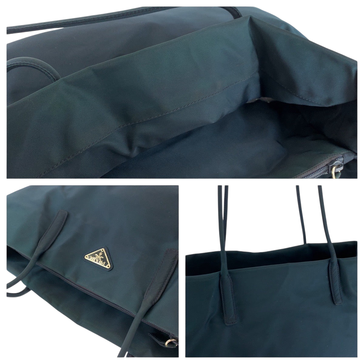 PRADA Tote Bag B7806 Nylon Green SilverMetal Tote Bag Shoulder Bag Tess Triangle With logo Women Used Authentic