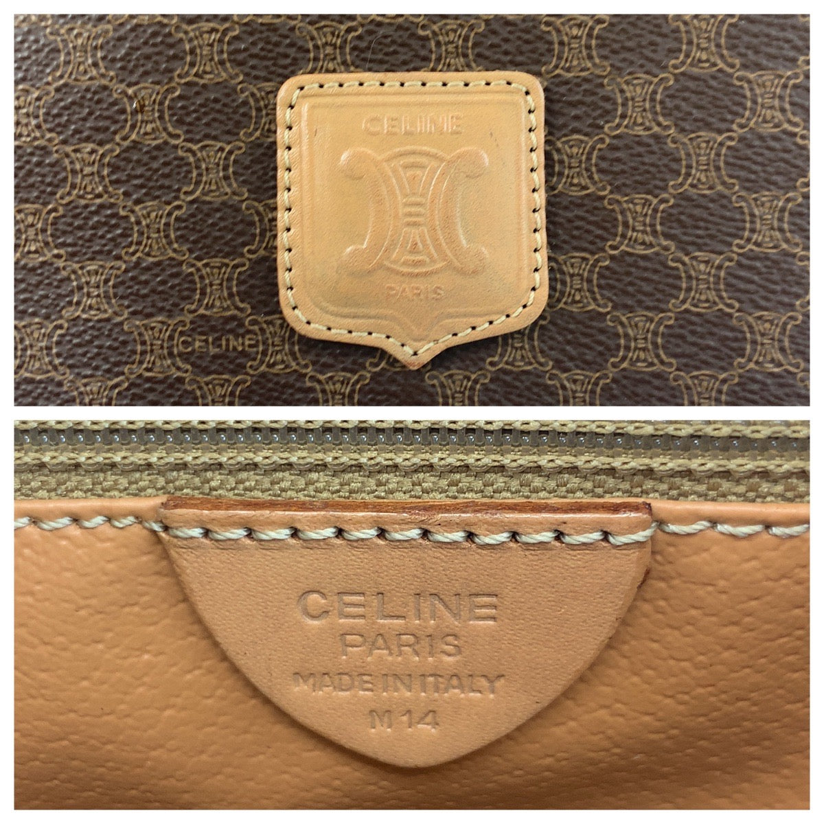 CELINE Shoulder Bag M14 PVC, Leather Brown Gold Metal Shoulder Bag pochette Macadam Women Used Authentic