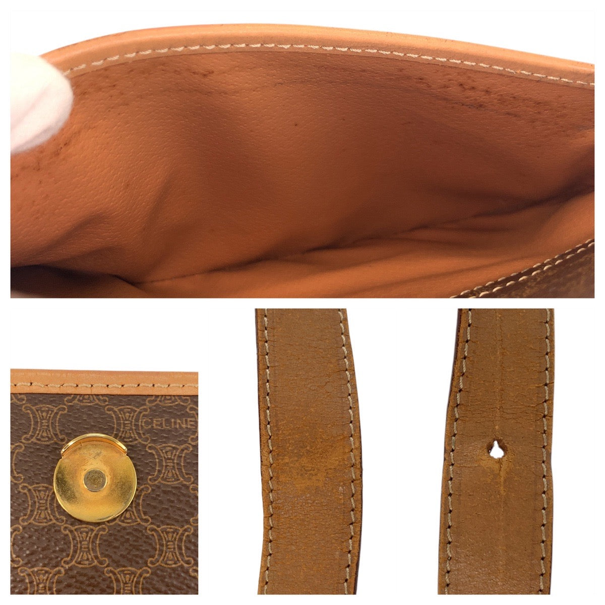 CELINE Shoulder Bag M14 PVC, Leather Brown Gold Metal Shoulder Bag pochette Macadam Women Used Authentic