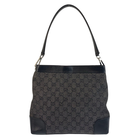 GUCCI Shoulder Bag 143745 GG canvas, leather Black SilverMetal Women Used Authentic