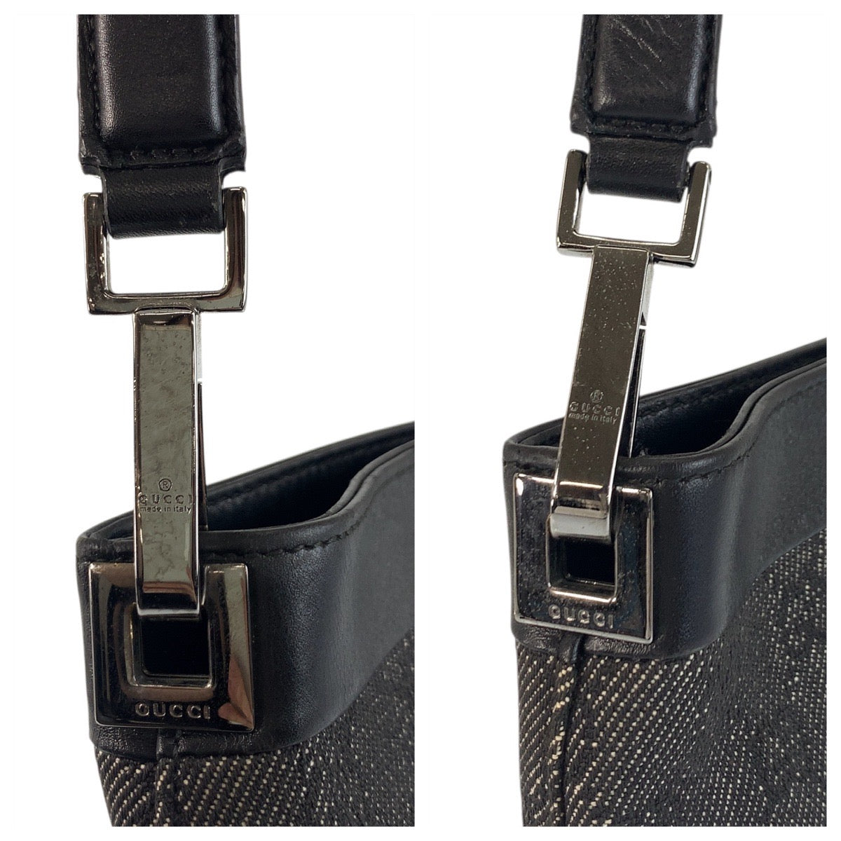 GUCCI Shoulder Bag 143745 GG canvas, leather Black SilverMetal Women Used Authentic