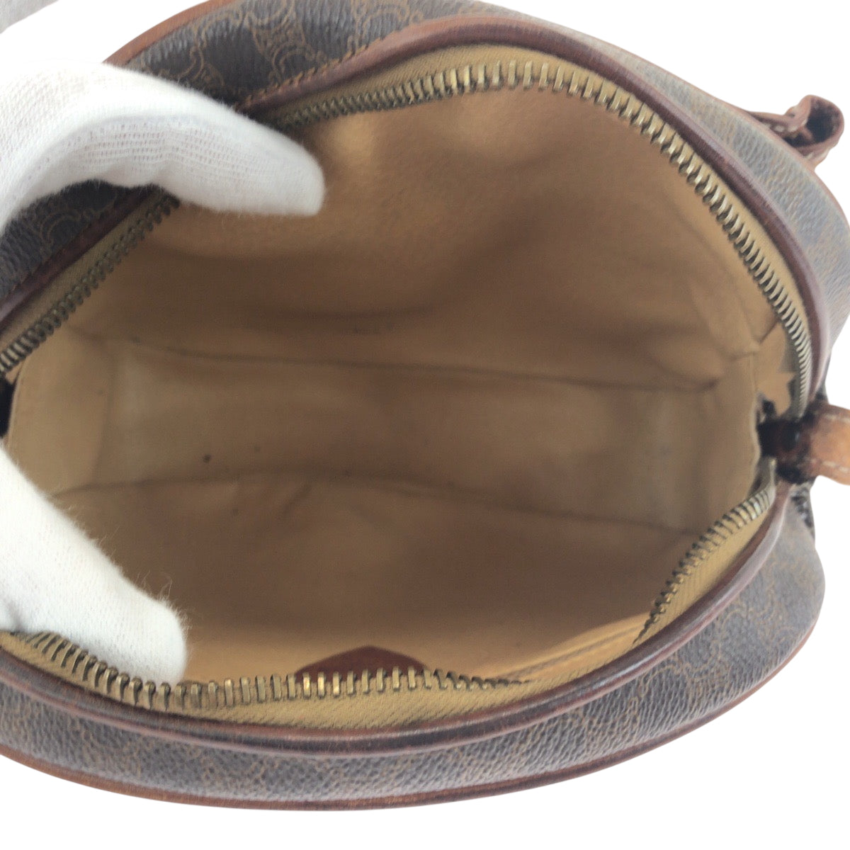 CELINE Shoulder Bag PVC Brown Gold Metal Shoulder Bag pochette Macadam Women Used Authentic
