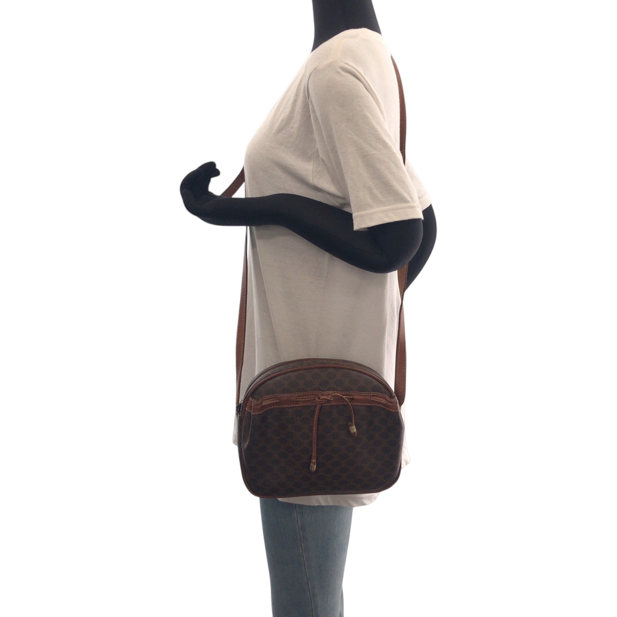 CELINE Shoulder Bag PVC Brown Gold Metal Shoulder Bag pochette Macadam Women Used Authentic