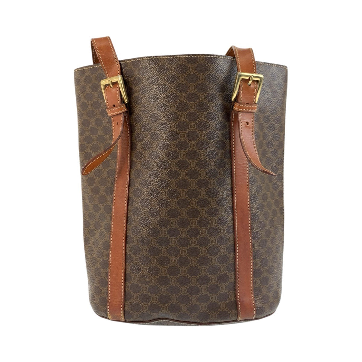 CELINE Tote Bag MC98/1 PVC, Leather Brown Gold Metal Tote Bag Shoulder Bag Macadam Women Used Authentic